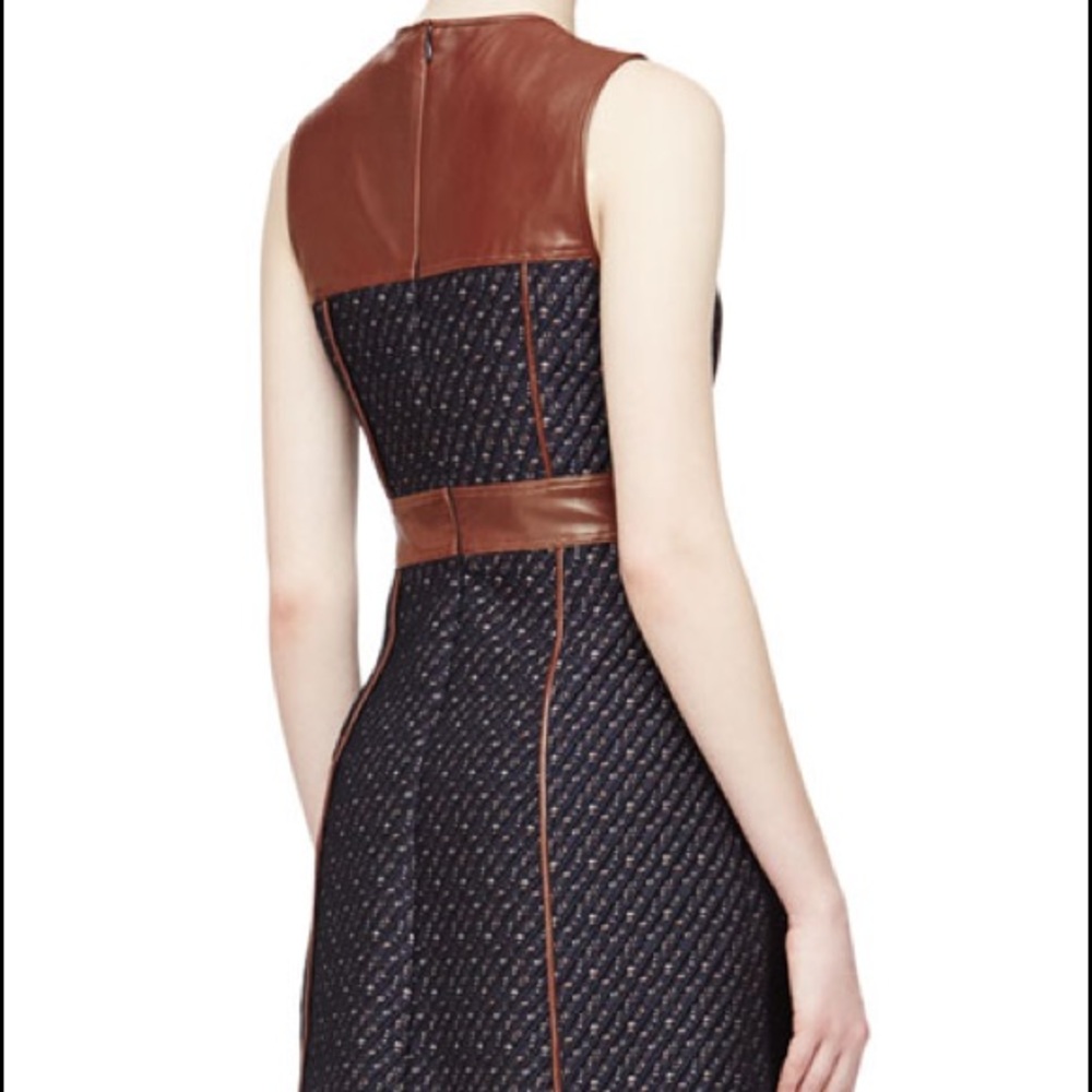 THEORY Calvino W. Heighten Mixed-Media Dress in Tweed and Leather - Picture 2 of 11